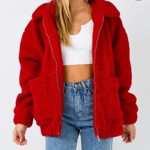 I. AM. GIA Red teddy coat, like new (small)